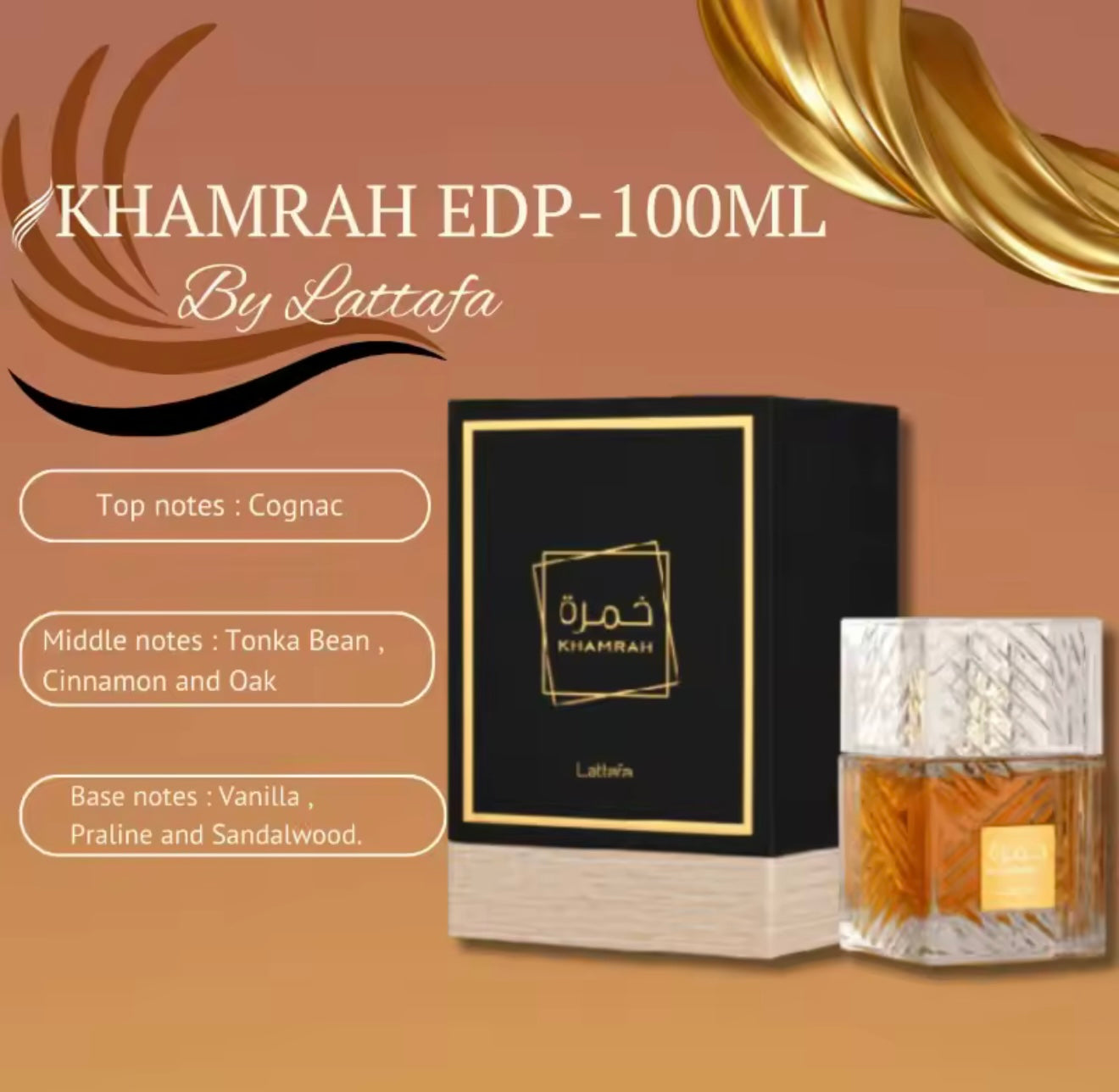 Lattafa Khamrah, Eau de Parfum , 3.4 Onzas, 100 ML